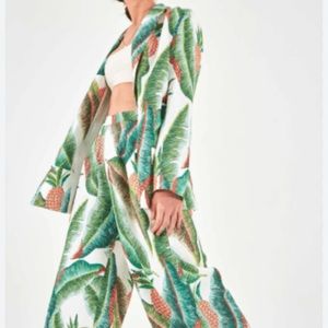 Farm Rio Forest Palm Linen Pants & Jacket Set. Size Small. Like new, worn once.